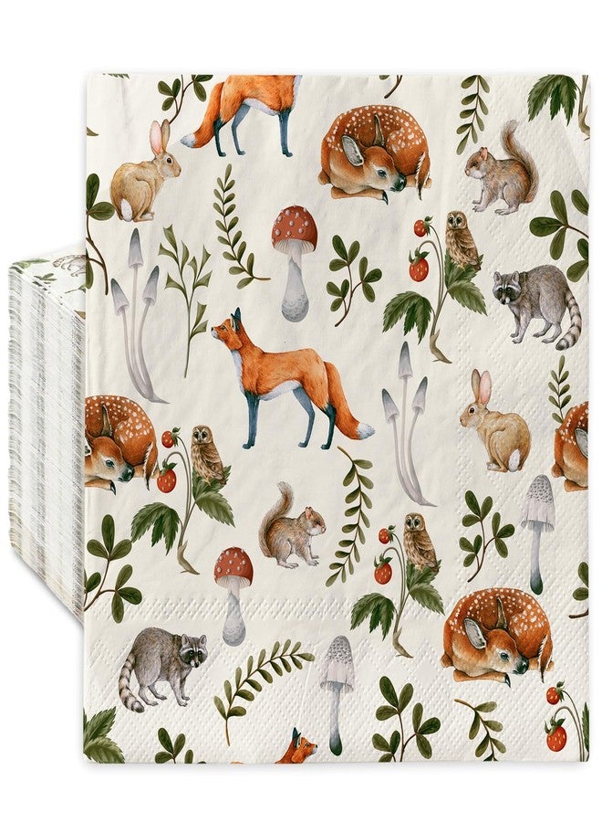 JarThenaAMCS مناديل ورقية من JarThenaAMCS، عبوة من 80 منديل، بتصميم حيوانات الغابة، بنقشة الفطر، للاستخدام مرة واحدة، ألوان مائية، مزخرفة بنمط الغابة، مثالية لحفلات الغداء والعشاء، لتزيين الطاولة، مقاس 6.5 × 6.5 بوصة - Image 1